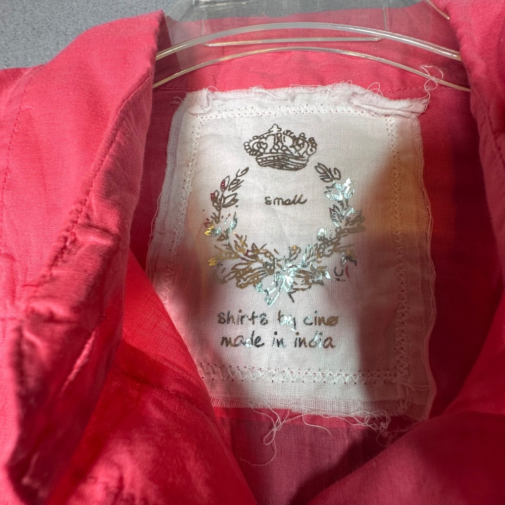 Shirts by Cine Cotton Button Down Shirt Roll Tab Sleeve Small Coral Pink Office - Picture 2 of 10